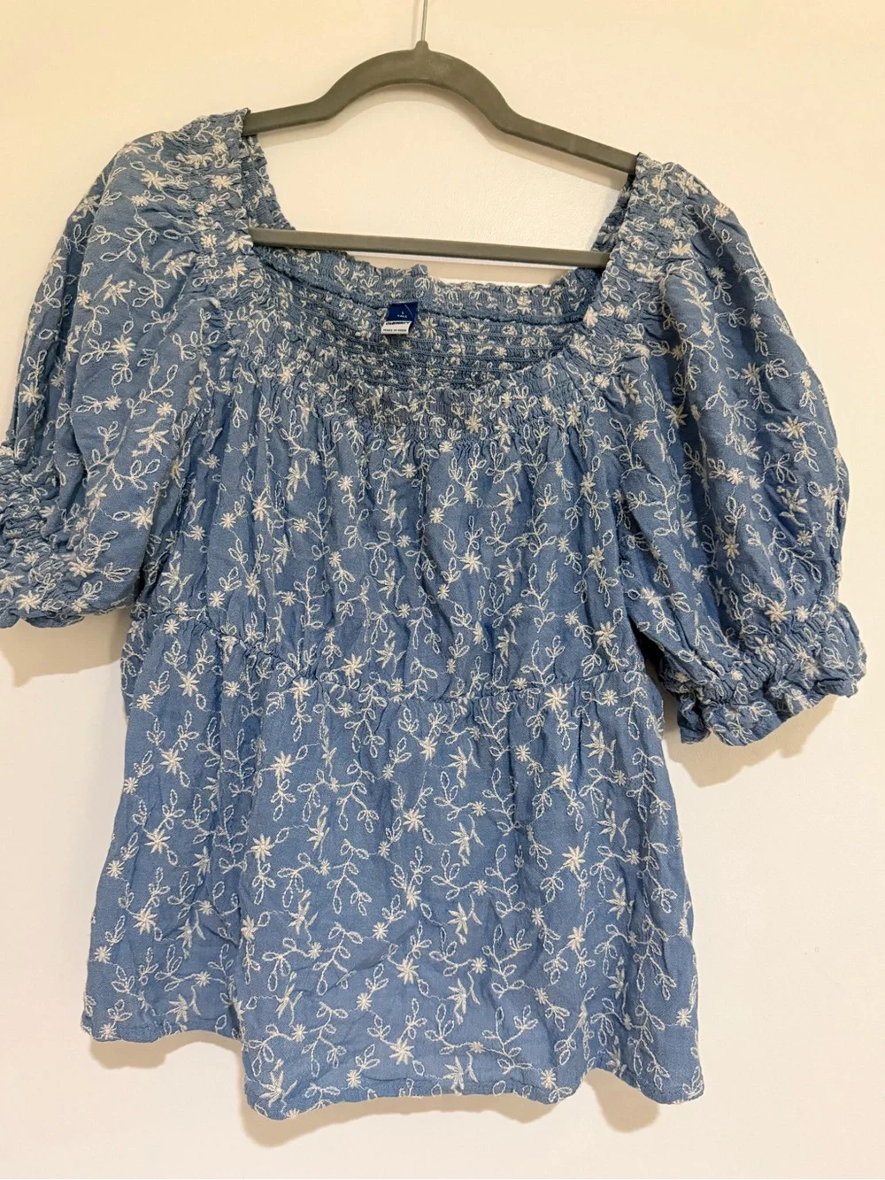 Old Navy Blue Floral Embroidered Peasant Blouse
